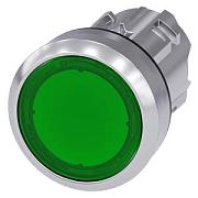 АКТУАТОР КНОПКИ С ВОЗМОЖНОСТЬЮ ПОДСВЕТКИ, 22MM, КРУГЛ., ГЛЯНЦЕВЫЙ МЕТАЛЛ, КНОПКА ЗЕЛЁНАЯ ПЛОСКАЯ, БЕЗ ФИКСАЦИИ