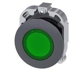 ЭЛЕМЕНТ СВЕТОВОГО ИНДИКАТОР С ЗЕЛЁНЫМ РАССЕИВАТЕЛЕМ, 30MM, КРУГЛ., МЕТАЛЛ МАТОВЫЙ, ПЛОСКОЕ ФРОНТАЛЬНОЕ КОЛЬЦО
