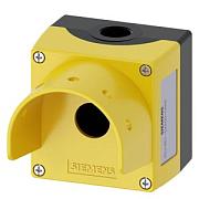 Enclosure for command devices, 22 mm, round, Enclosure material metal, Enclosure top part yellow, with protective collar for 5 padlocks, and mushroom
