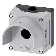 Enclosure for command devices, 22 mm, round, Enclosure material metal, enclosure top part gray, with protective collar for 5 padlocks, and mushroom di